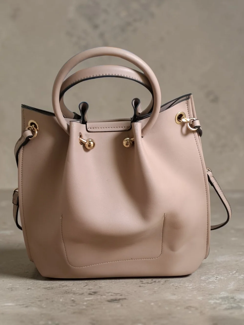 Round-Handle Bucket Bag in Blush Tan